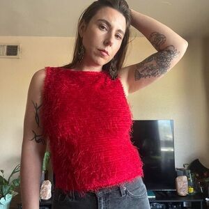 Red Textured Sleeveless Top